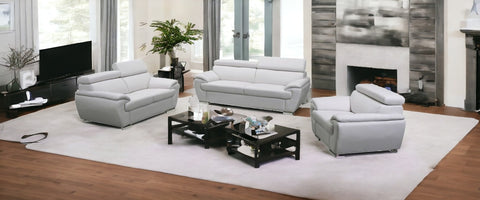 86" White And Silver Leather Sofa