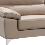 64" Beige And Silver Faux Leather Love Seat