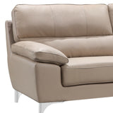 64" Beige And Silver Faux Leather Love Seat