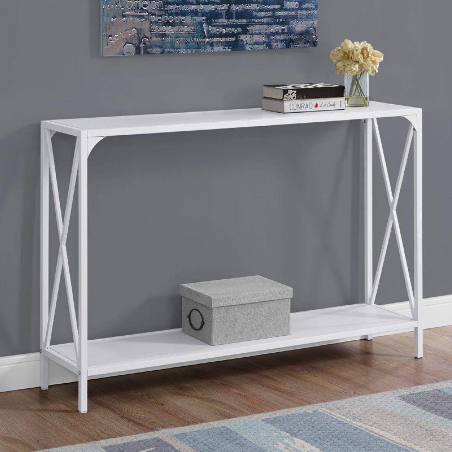 48" White Console Table With Storage