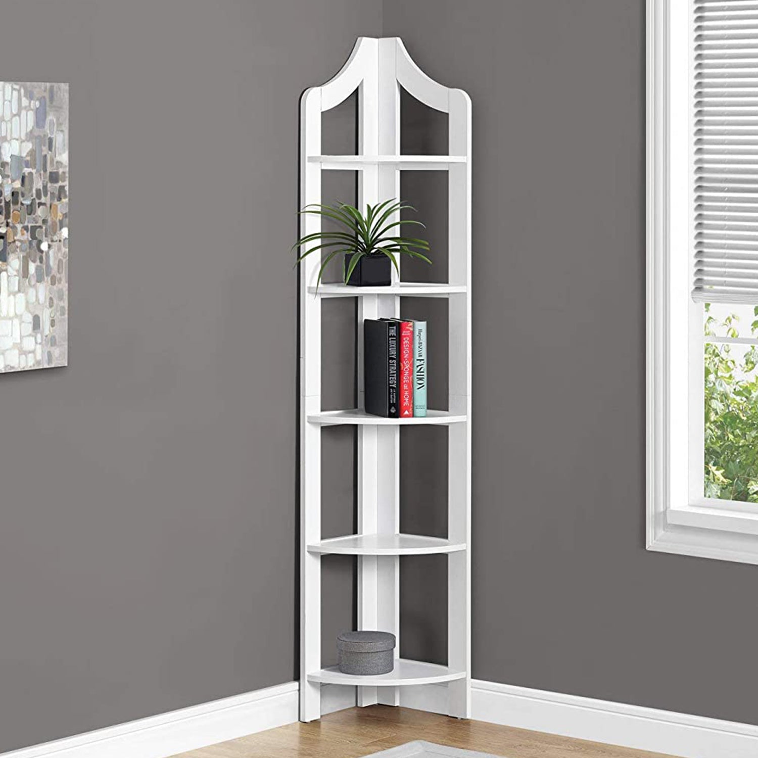 71" White Wood Corner Bookcase