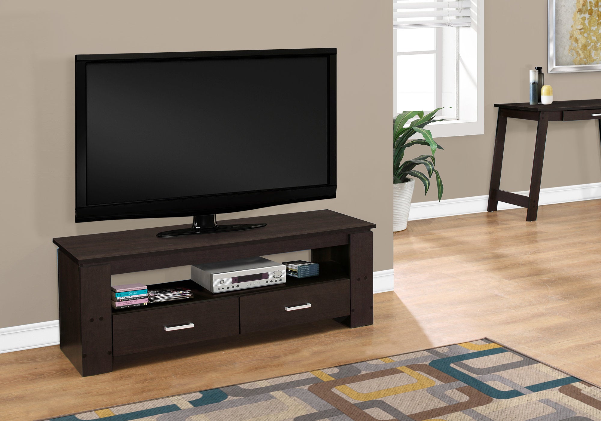 16.25" Particle Board And Laminate TV Stand With 2 Storage Drawers