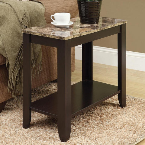 22" Dark Brown And Brown Faux Marble End Table With Shelf