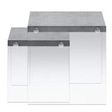 35.5" Glossy White Particle Board And Clear Glass Two Pieces Nesting Table Set