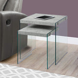 35.5" Glossy White Particle Board And Clear Glass Two Pieces Nesting Table Set