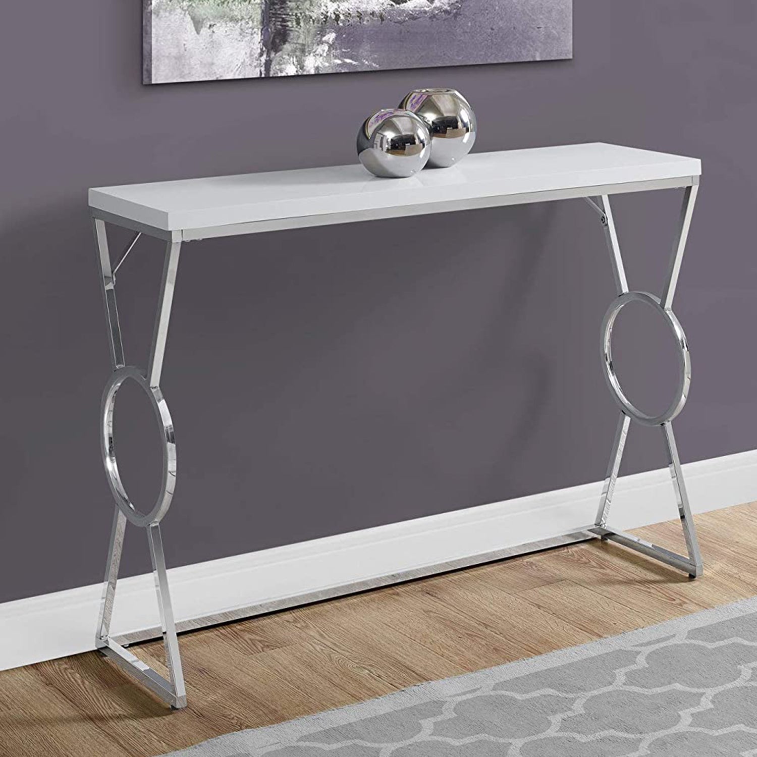 42" White And Silver Frame Console Table