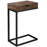 10.25" X 15.75" X 24.5" Grey Finish Drawer And Black Metal Accent Table