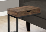 10.25" X 15.75" X 24.5" Grey Finish Drawer And Black Metal Accent Table