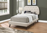 Solid Wood Twin Tufted White Upholstered Linen Bed