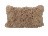 17" Beige Genuine Tibetan Lamb Fur Pillow With Microsuede Backing