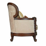 37" Beige And Brown Fabric Floral Club Chair
