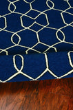 7'X10' Navy Blue Hand Hooked Uv Treated Trellis Indoor Outdoor Area Rug