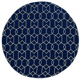 7'X10' Navy Blue Hand Hooked Uv Treated Trellis Indoor Outdoor Area Rug