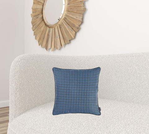 Blue And Black Houndstooth Decorative Throw Pillow Cover