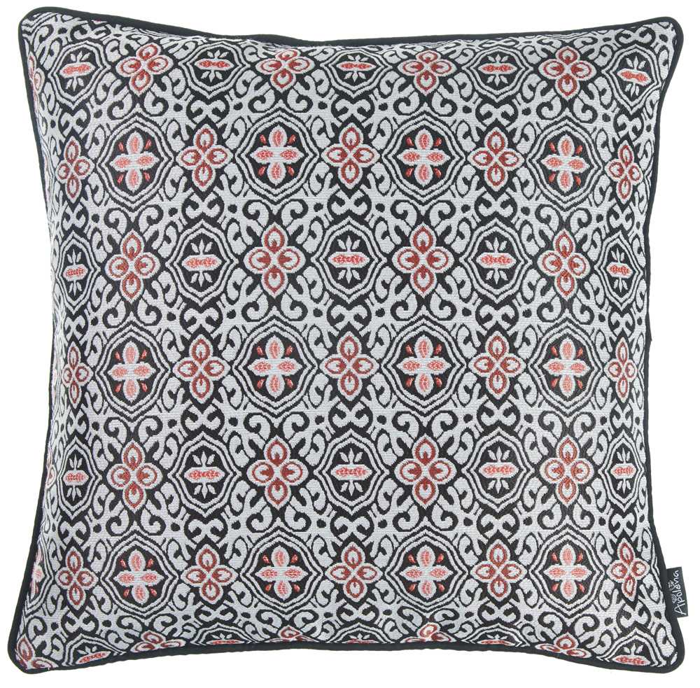 Black White Red Jacquard Medallion Decorative Throw Pillow Cover