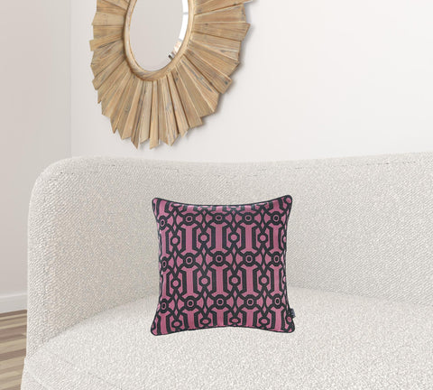 Fuchsia And Black Jacquard Geo Decorative Throw Pillow Cover