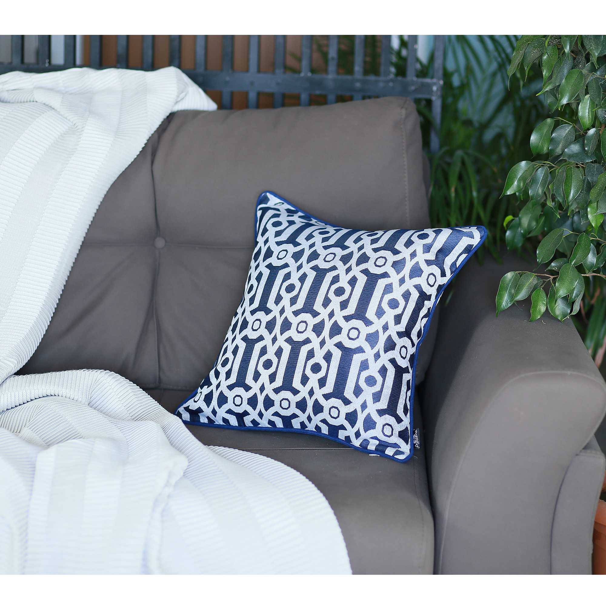 Blue And White Jacquard Geo Decorative Throw Pillow Cover