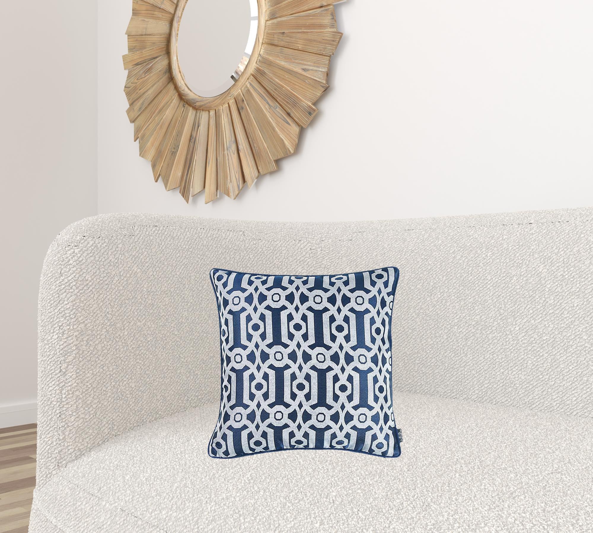 Blue And White Jacquard Geo Decorative Throw Pillow Cover