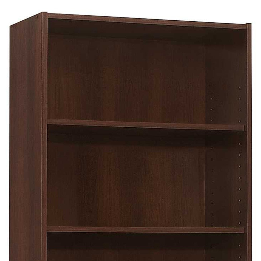 71" Brown Adjustable Five Tier Standard Bookcase