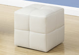 12" White Faux Leather Tufted Cube Ottoman