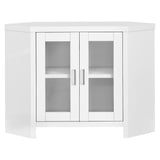 White Corner TV Stand With Glass Doors