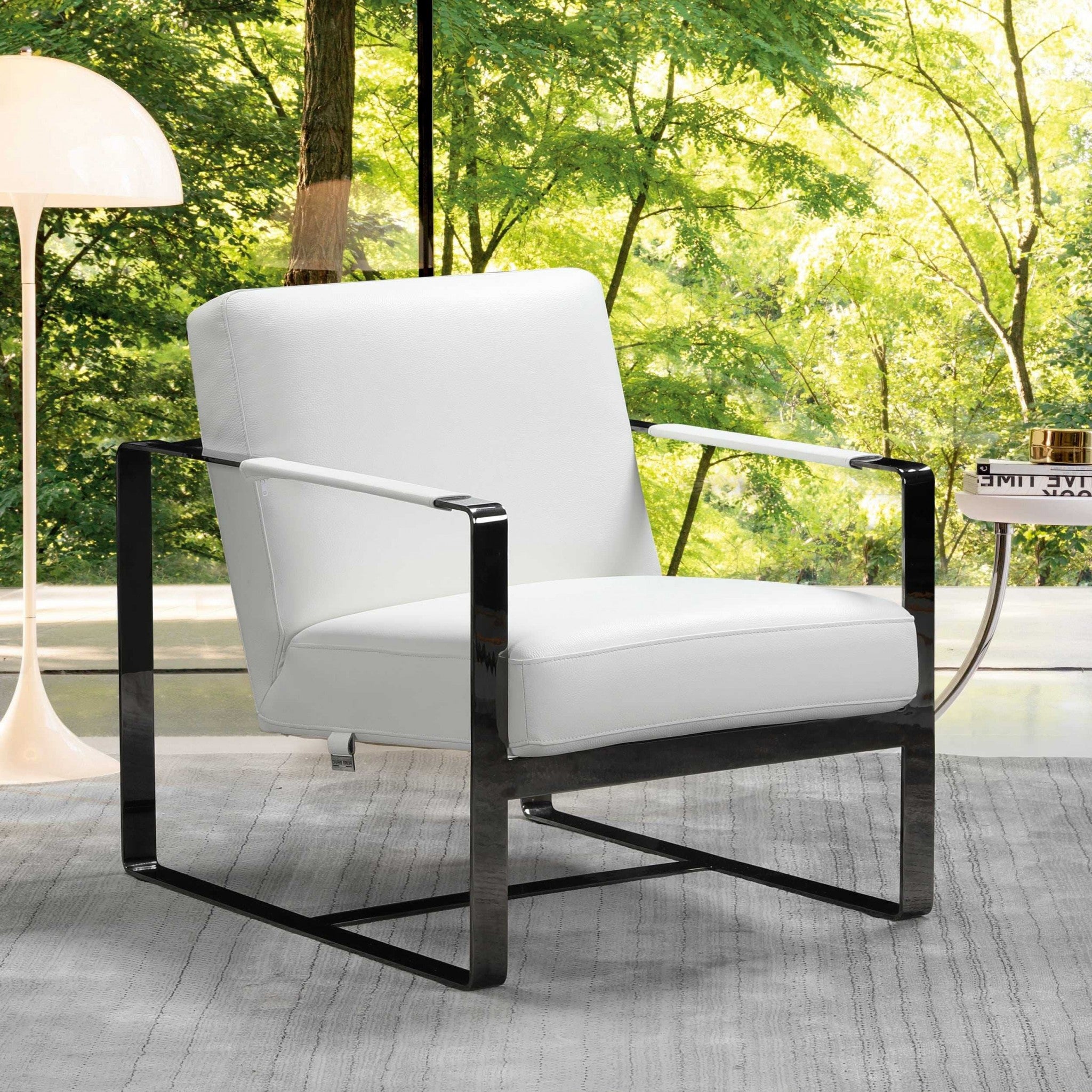 36" White And Black Fabric Arm Chair