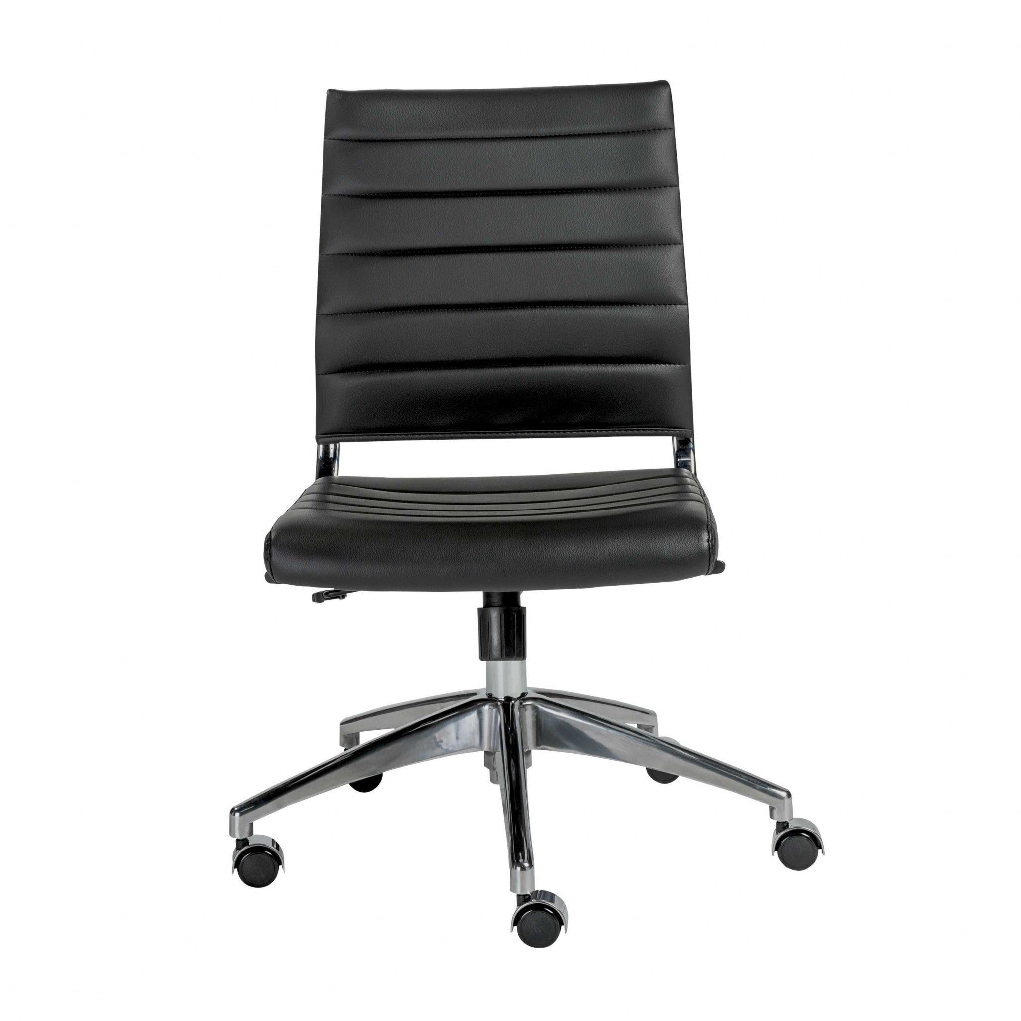 Black Faux Leather Seat Swivel Adjustable Task Chair Leather Back Steel Frame