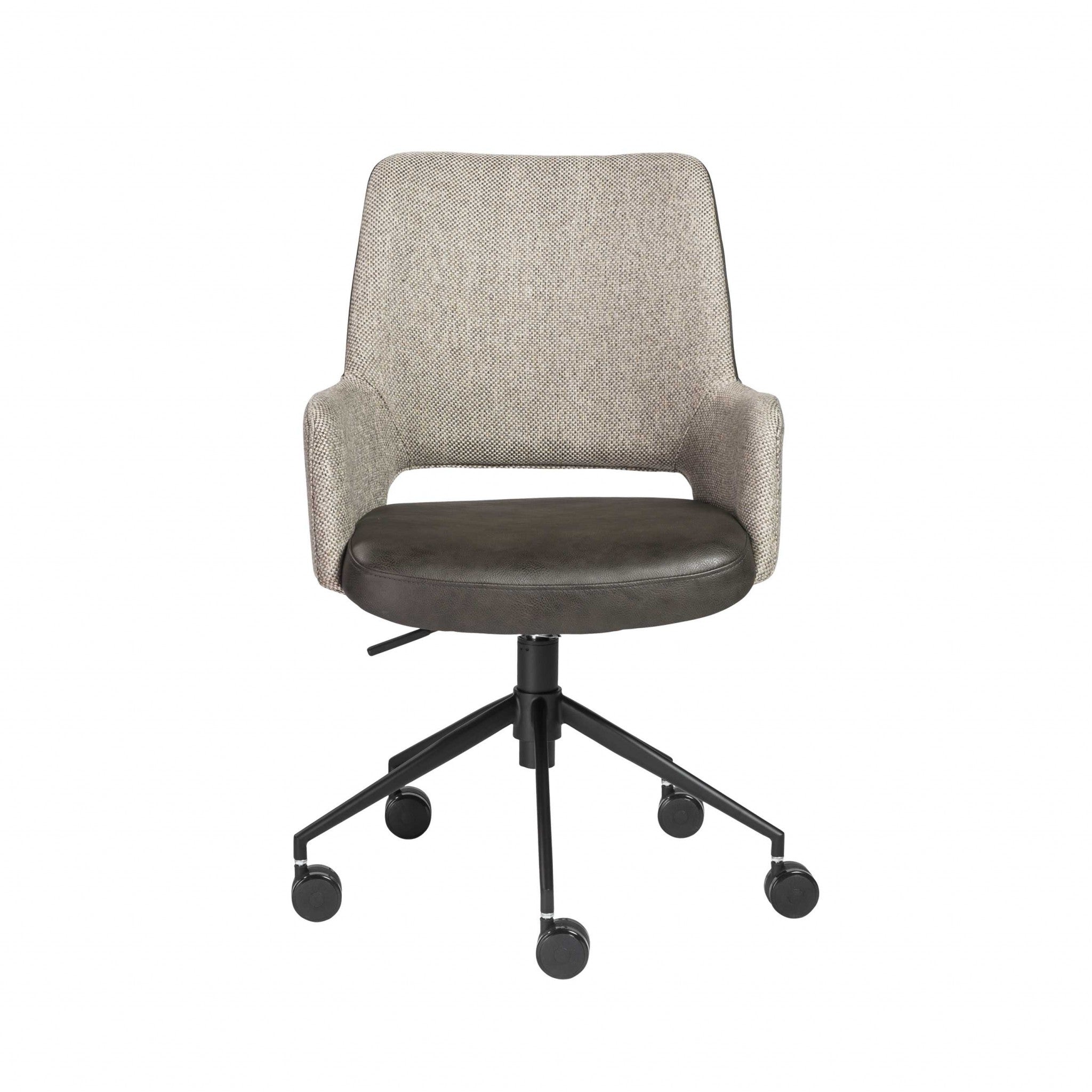 Light Gray Linen Seat Swivel Adjustable Task Chair Fabric Back Steel Frame