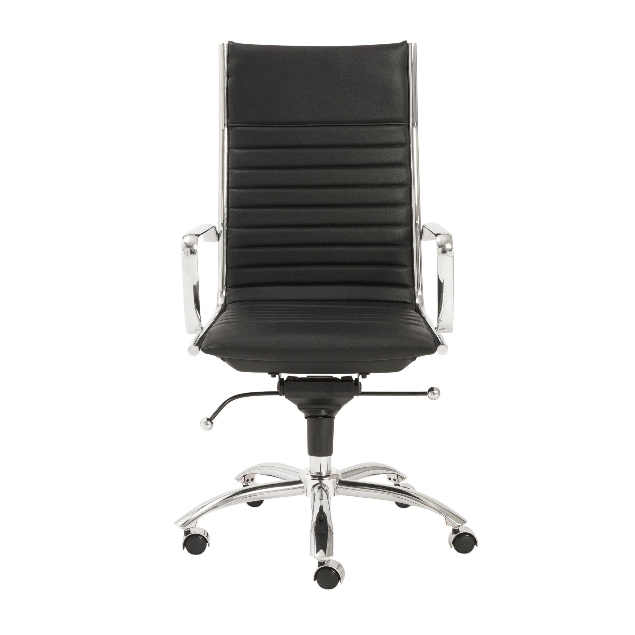 Black Faux Leather Seat Swivel Adjustable Task Chair Leather Back Steel Frame