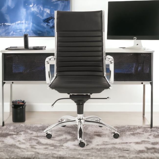 Black Faux Leather Seat Swivel Adjustable Task Chair Leather Back Steel Frame