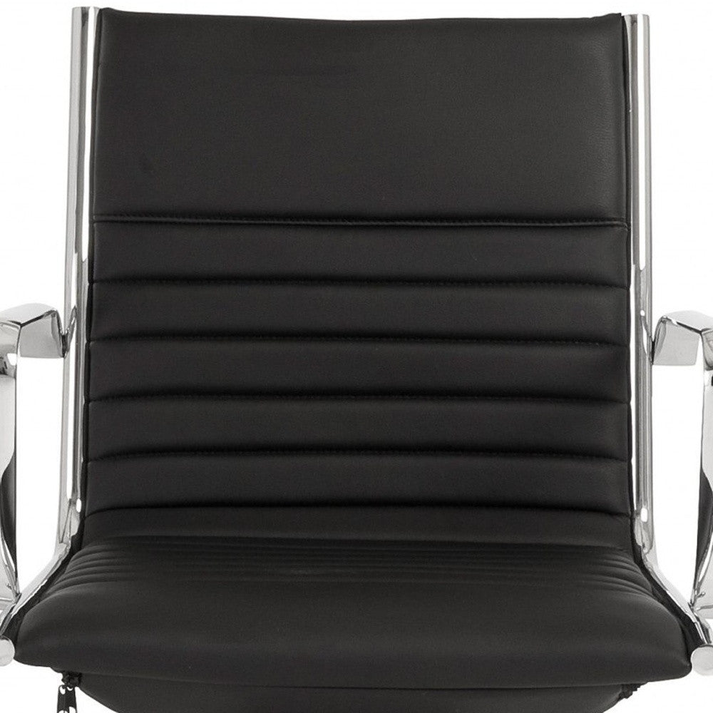 Black Faux Leather Seat Swivel Adjustable Task Chair Leather Back Steel Frame