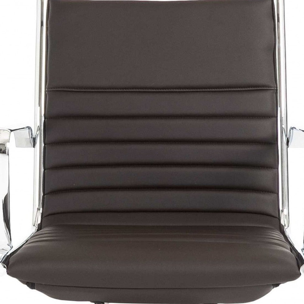 Brown Faux Leather Seat Swivel Adjustable Task Chair Leather Back Steel Frame