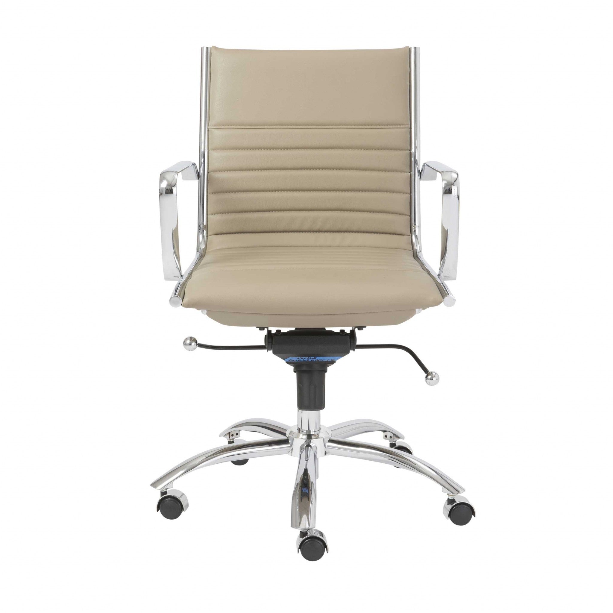 Taupe Faux Leather Seat Swivel Adjustable Task Chair Leather Back Steel Frame