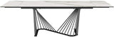 71" White and Black Stone and Iron Self-Storing Leaf Dining Table