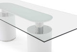 94 X 39 X 30 White Glass Stainless Steel Dining Table