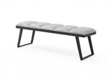 57" Light Gray and Black Upholstered Faux Leather Bench