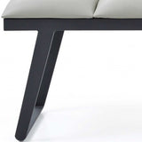 57" Light Gray and Black Upholstered Faux Leather Bench