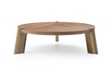 55" Natural And Gold Solid Wood Round Coffee Table