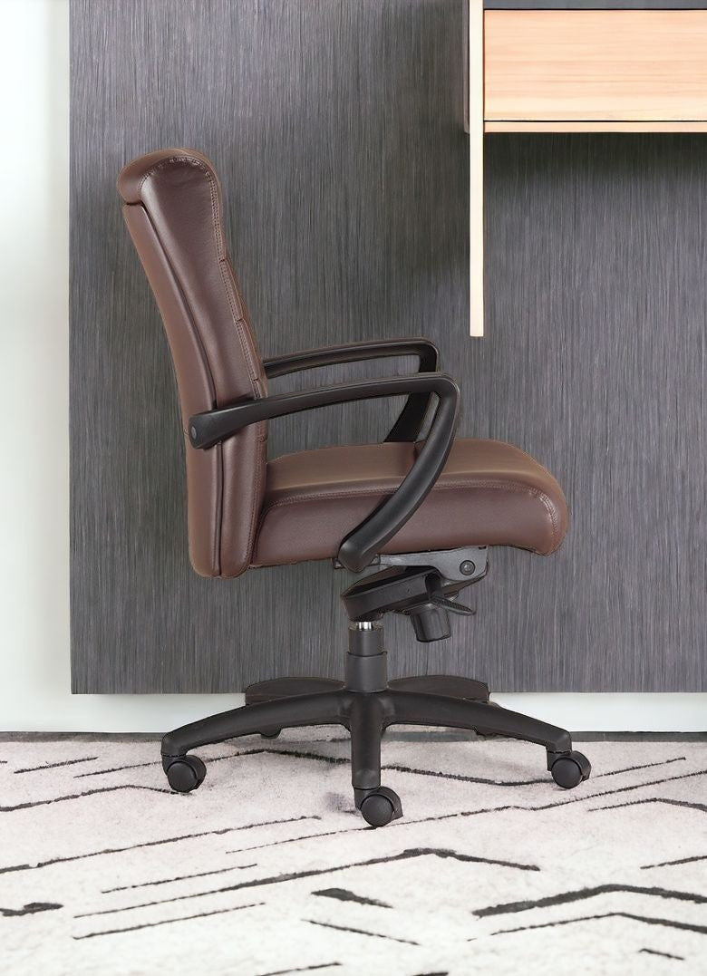 Brown and Black Adjustable Swivel Faux Leather Rolling Office Chair