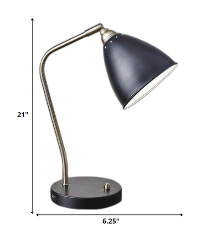 Grey Metal And Antique Brass Adjustable Usb Port Desk Lamp