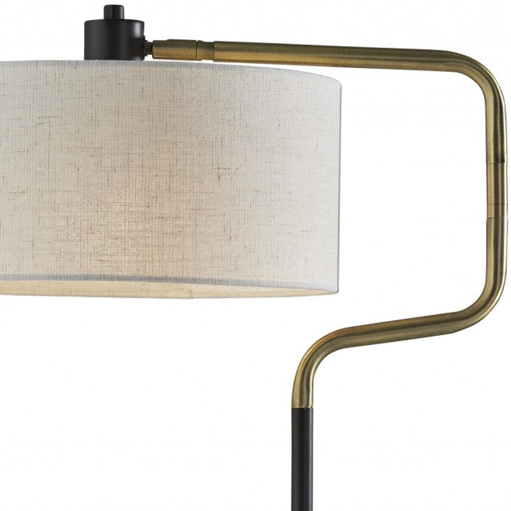 Black Metal With Brass Adjustable Swing Arm And Drum Shade Table Lamp