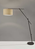 83" Black Adjustable Swing Arm Floor Lamp With Beige Solid Color Drum Shade