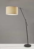 83" Black Adjustable Swing Arm Floor Lamp With Beige Solid Color Drum Shade