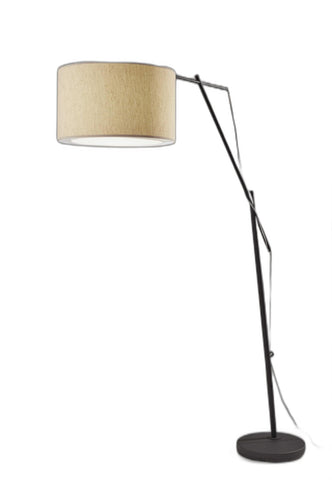 83" Black Adjustable Swing Arm Floor Lamp With Beige Solid Color Drum Shade