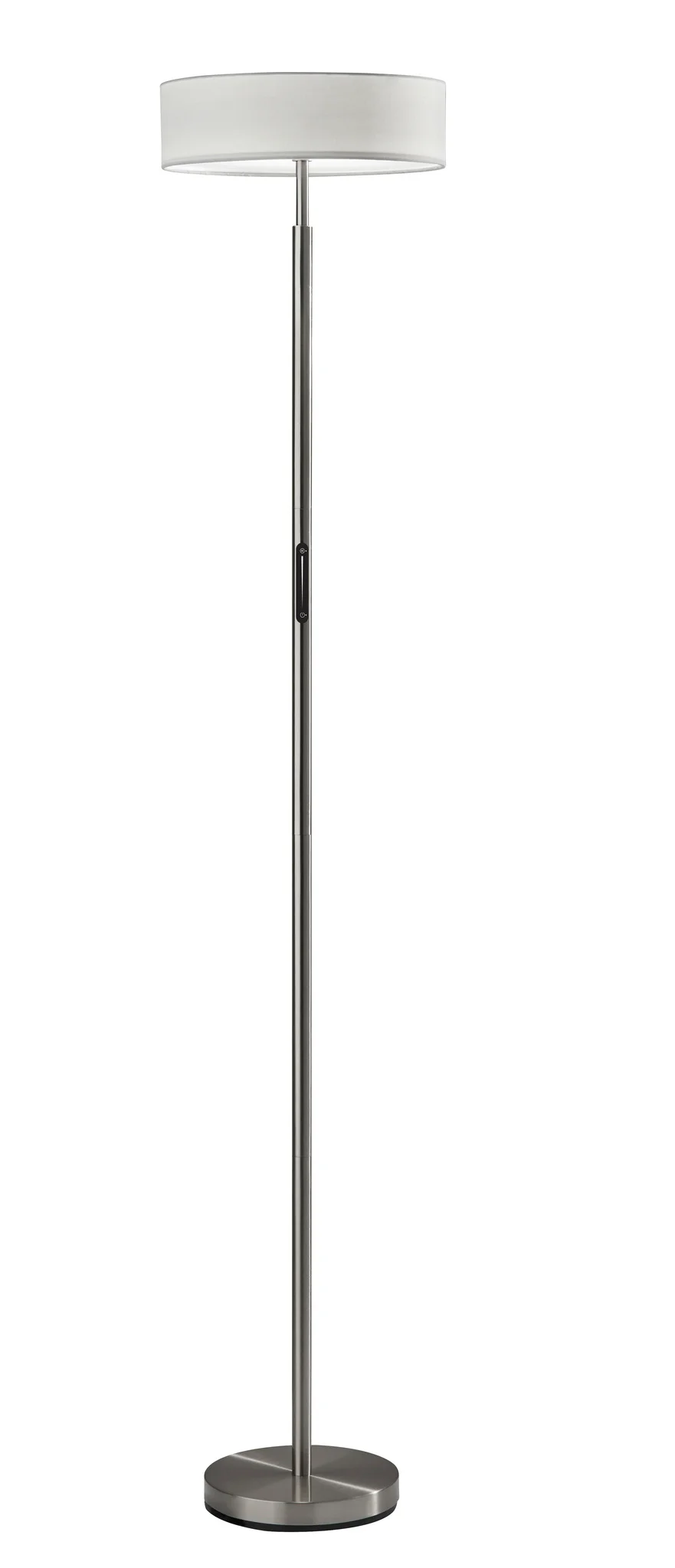 72" Steel Led Torchiere Floor Lamp With White Solid Color Drum Shade