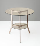 21" Beige Mirrored Round End Table With Shelf