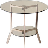 21" Beige Mirrored Round End Table With Shelf