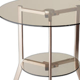 21" Beige Mirrored Round End Table With Shelf