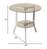 21" Beige Mirrored Round End Table With Shelf