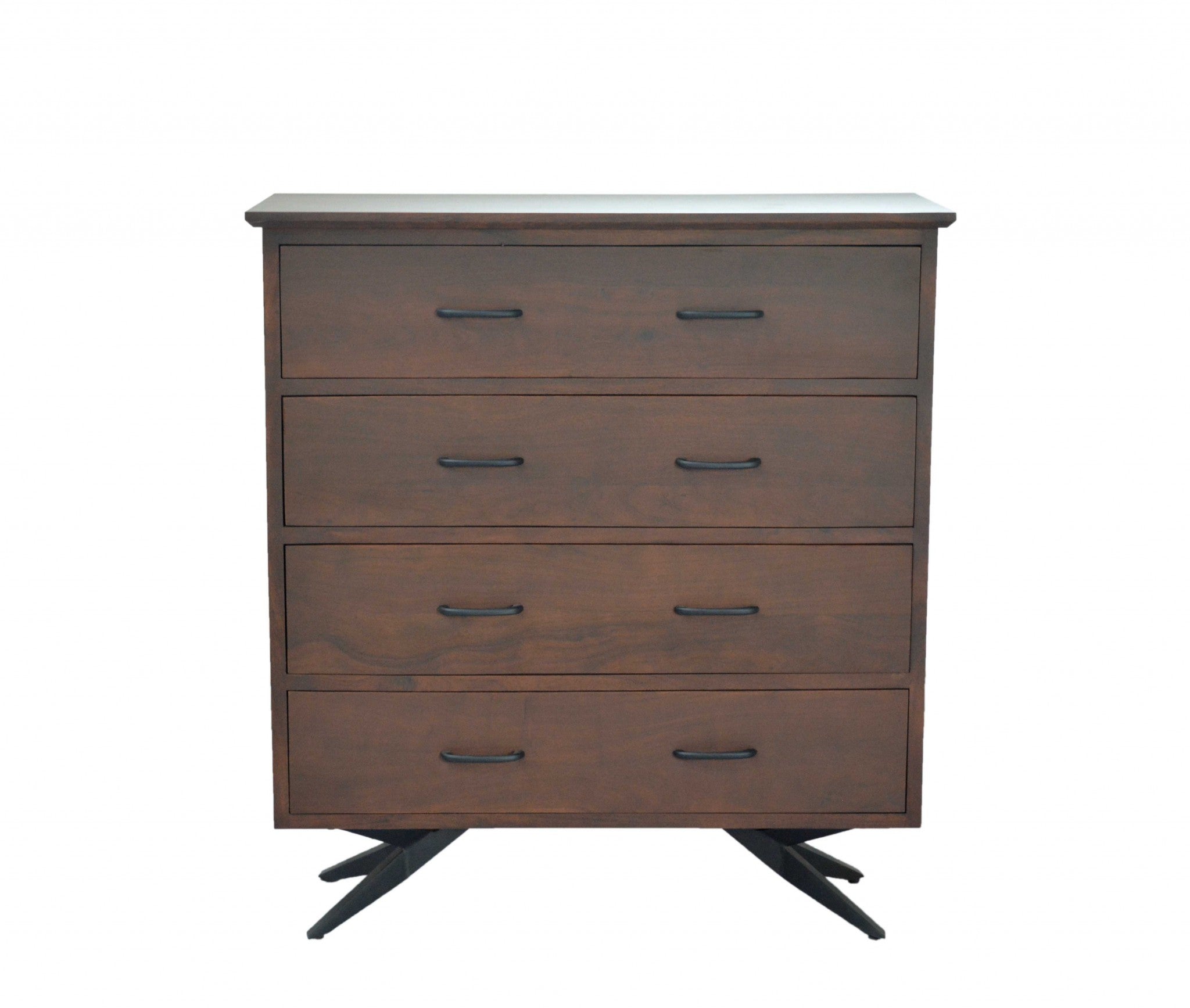 18" Brown And Black Solid Wood Four Drawer Chest